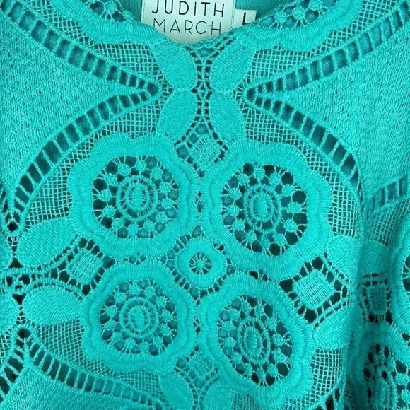 Judith March Size Large Tassel Dress Knee Length Lace Teal Sleeveless Party Boho - Picture 4 of 12